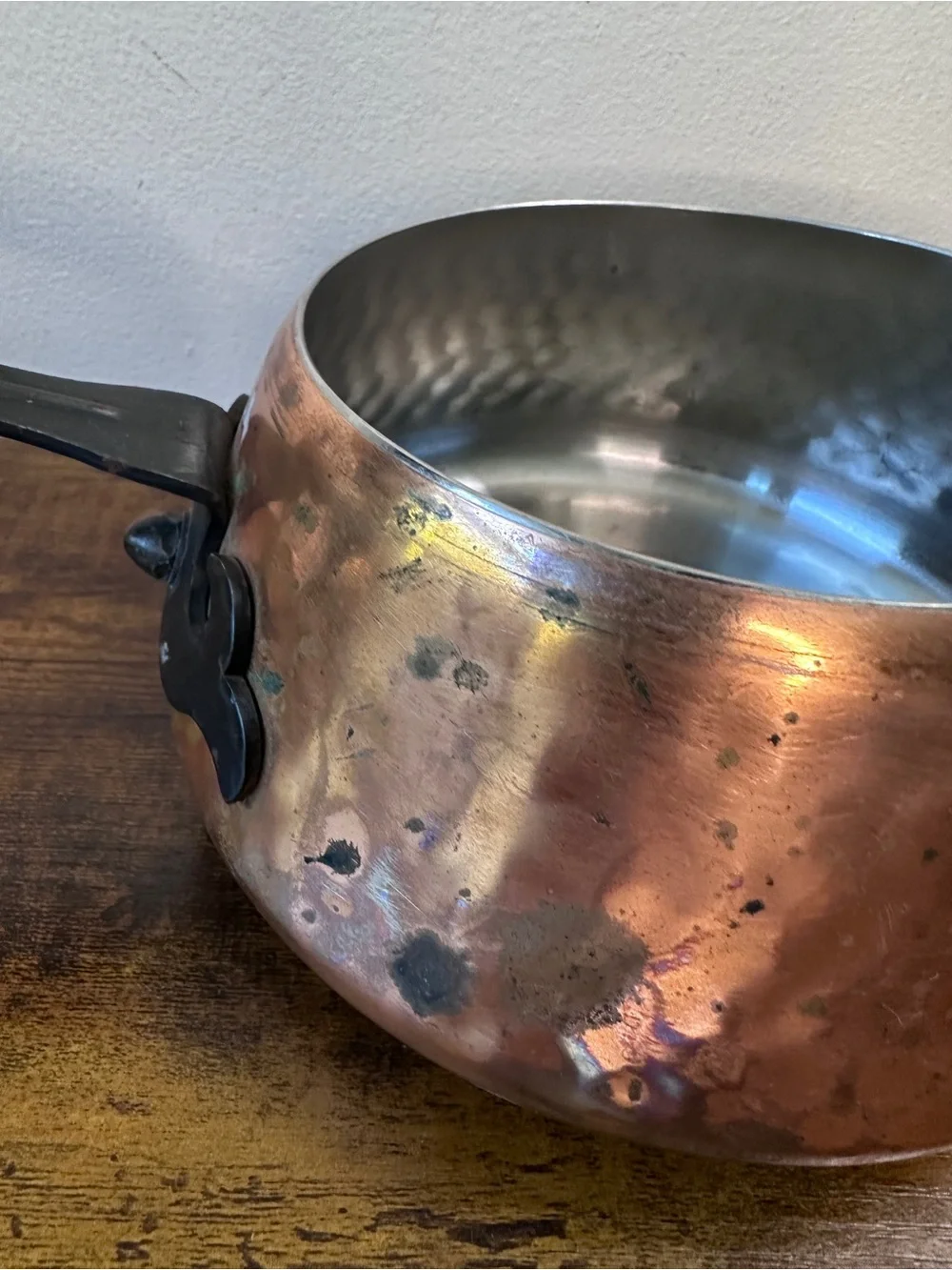 Vintage Spring Culinox Switzerland Copper Butter Warmer Pot Wood Handle